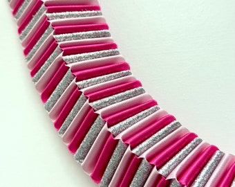 Love Chain Box Braid Homecoming Mum - Pink, Silver Glitter, and Hot Pink