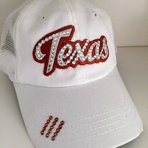 TEXAS Bling Hat - Distressed Trucker Cap- Longhorn Football - Swarovski Rhinestones