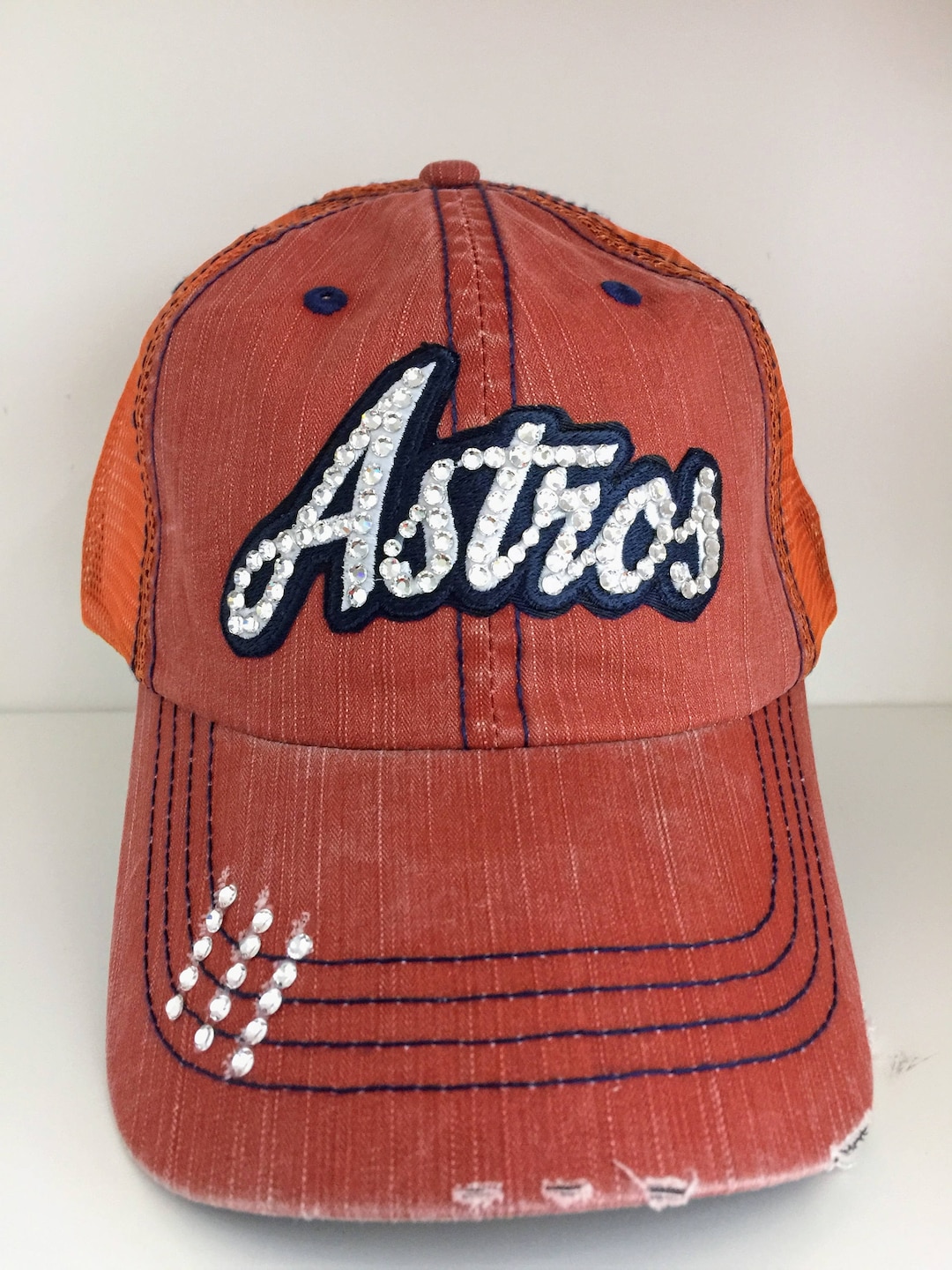 ASTROS Bling Hat - Distressed Trucker Cap- Astros Baseball - Swarovski ...