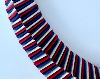 Love Chain Box Braid Homecoming Mum - Crimson (Dark) Red, Navy Blue and Silver Diamond Dust