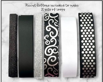 Kit de lazo con cadena de bucles DIY - Mamá del baile - Cinta con estampado negro y plateado