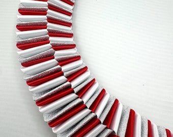Love Chain Box Braid Homecoming Mum - Red, white and Silver Diamond Dust
