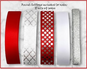 DIY Loopy Loop Chain Ribbon Kit - Homecoming Mum - Red, White, and Silver Imprint Ribbon