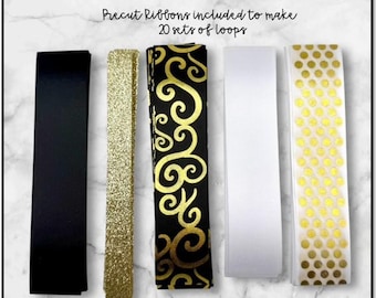DIY Loopy Loop Chain Ribbon Kit - Homecoming Mum - Black and Gold Imprint Ribbon
