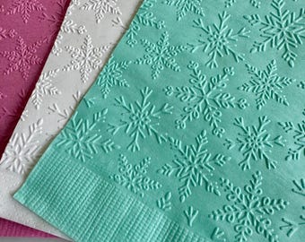 Snowflake Embossed Paper Beverage Napkin ~ Winter Wedding ~ Birthday Party Decor ~ Frozen ~ Snowball ~ Holiday Party, Winter ONEderland