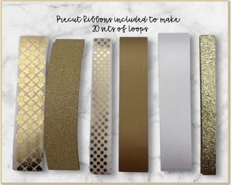 DIY Loopy Loop Chain Ribbon Kit - Homecoming Mum - Gold and White Imprint Ribbon