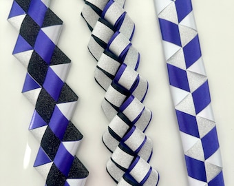 Homecoming Mum Braids -  Purple, Black, Silver Diamond Dust & White - Victory, Bubble Military, Spirit
