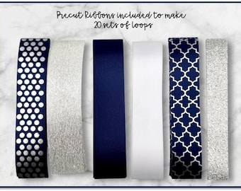 DIY Loopy Loop Chain Ribbon Kit - Homecoming Mum - Navy Blue and Silver Imprint Ribbon