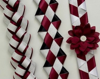 Homecoming Mum Braids - Maroon or Burgundy, Silver & White - Victory, Bubble Military, Spirit