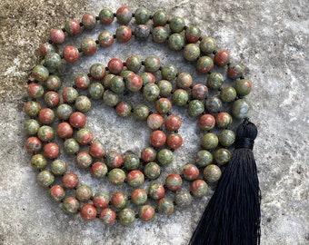 Unakite Mala Necklace | 8mm Meditation Beads | Stone Prayer Beads