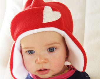 Christmas Winter Hat with ear flaps for Kids in Red and White Christmas Gift