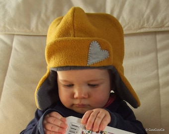 Christmas Winter Hat with ear flaps For Kids in Mustard Yellow and Grey Christmas Gift