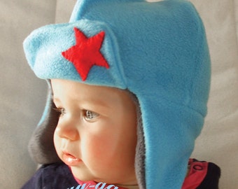 Christmas Winter Hat with ear flaps For Kids in Blue and Grey Christmas Gift