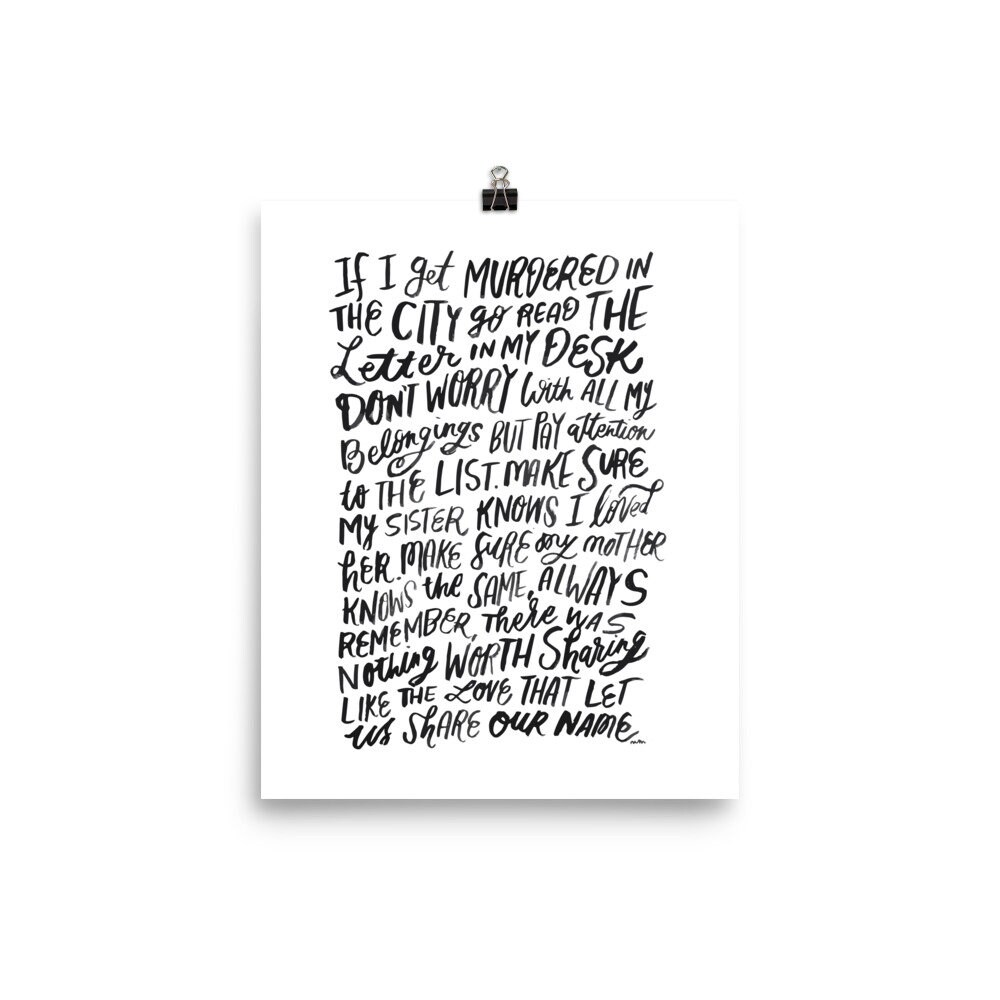 Murder in the City Part Two Hand Lettered Avett Brothers Lyrics Poster