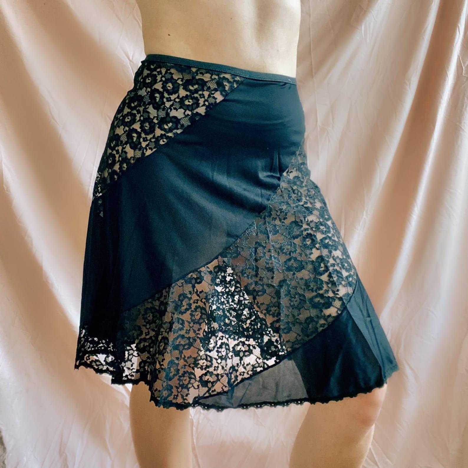 Vintage Black Lace Half Slip Etsy
