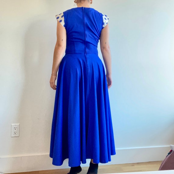 80s Vintage Blue Dress w/ Polka Dots - image 2