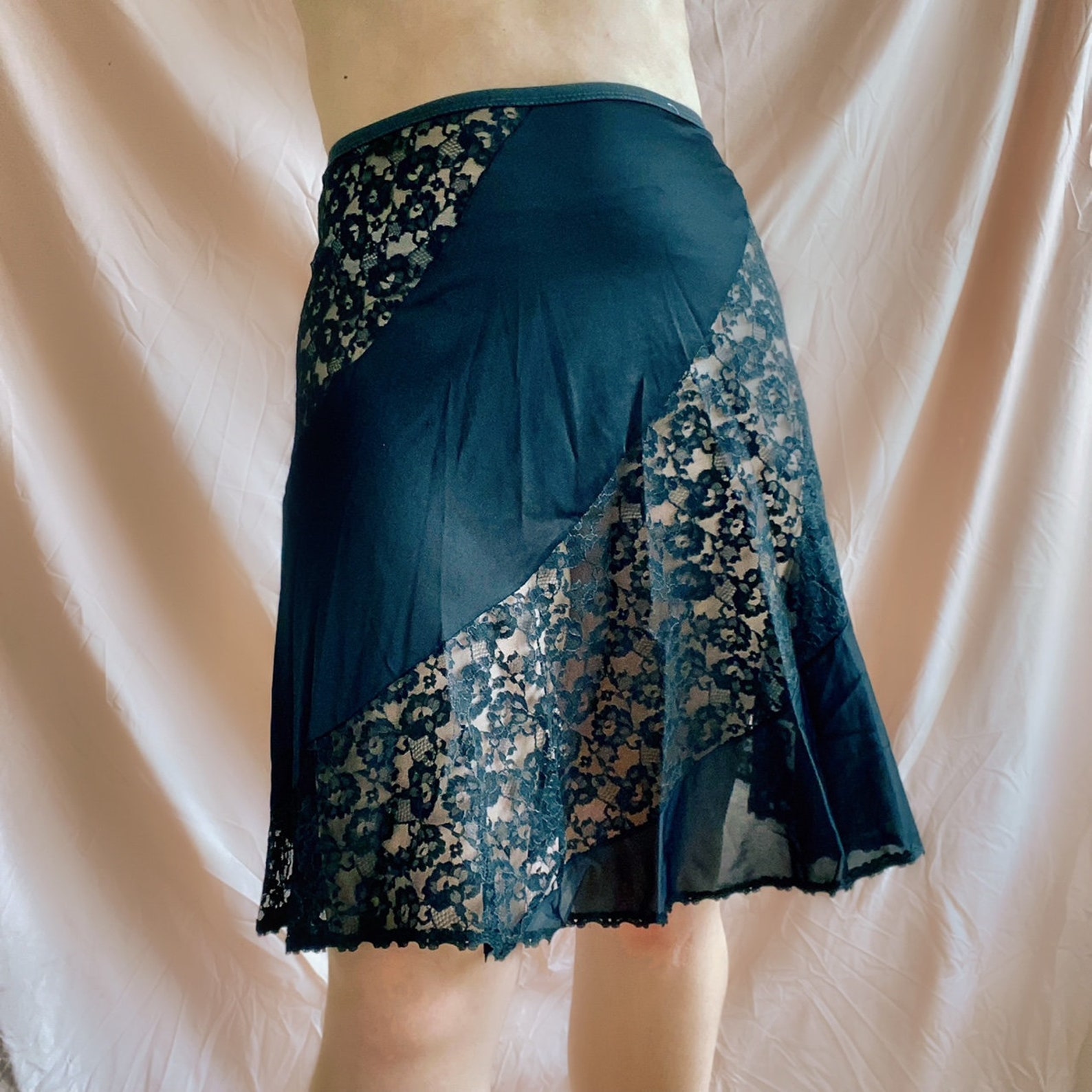 Vintage Black Lace Half Slip Etsy