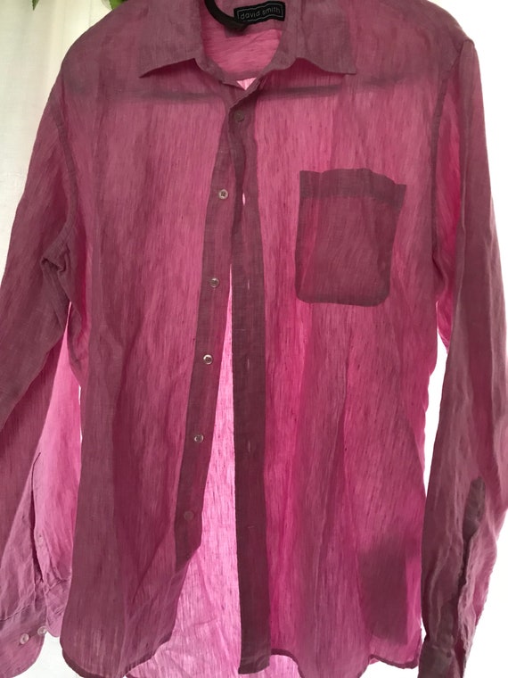 Mens linen button shirt- pink loose summer light