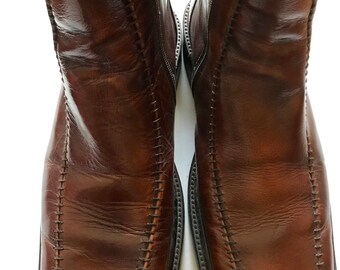 Vintage retro mens boots- brown leather top stitched- size 45