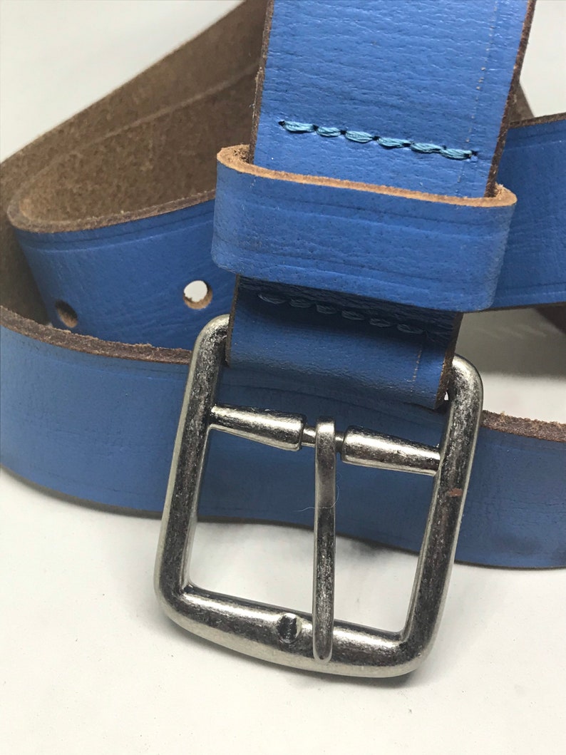 Vintage leather belt cobalt blue silver buckle | Etsy