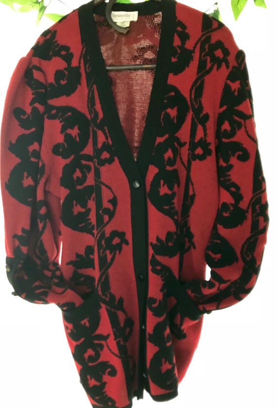 red longline cardigan