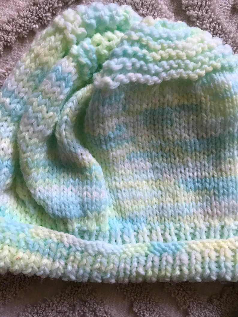 Handmade baby infant hat and booties variegated green and yellow
