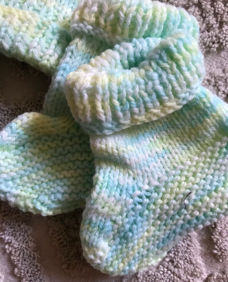 Handmade baby infant hat and booties variegated green and yellow