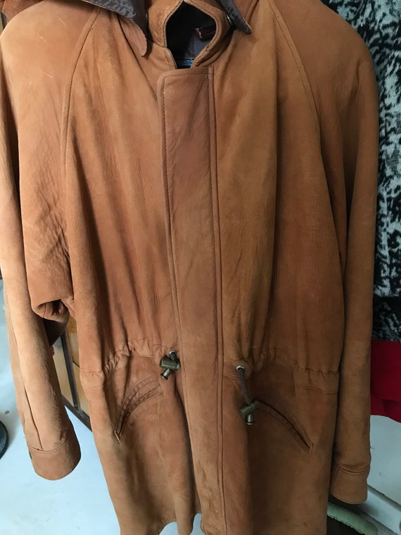 Vintage suede long jacket - 1970s orange tone leat