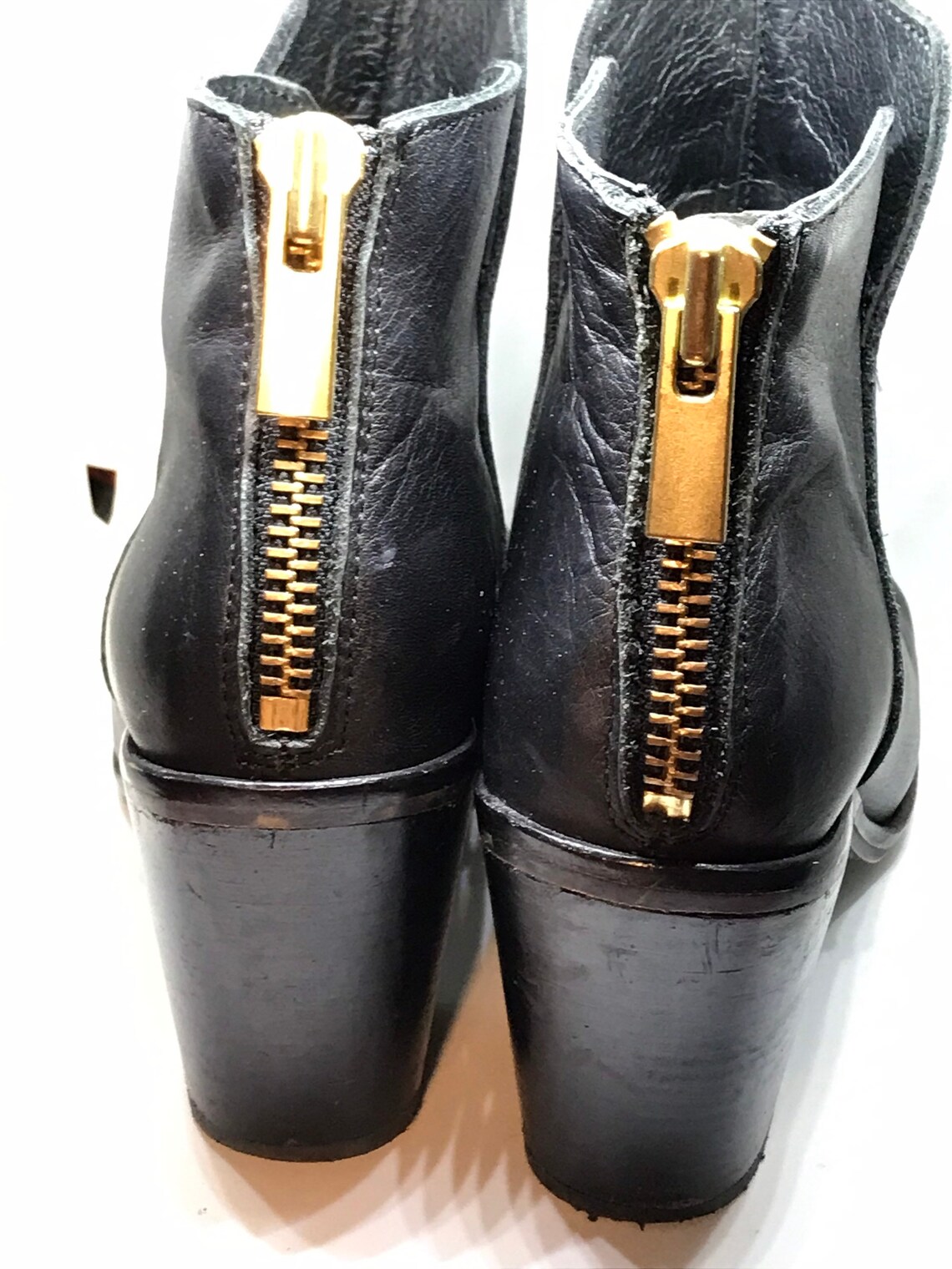Ladies black leather ankle heeled boots Made in Spain size Etsy
