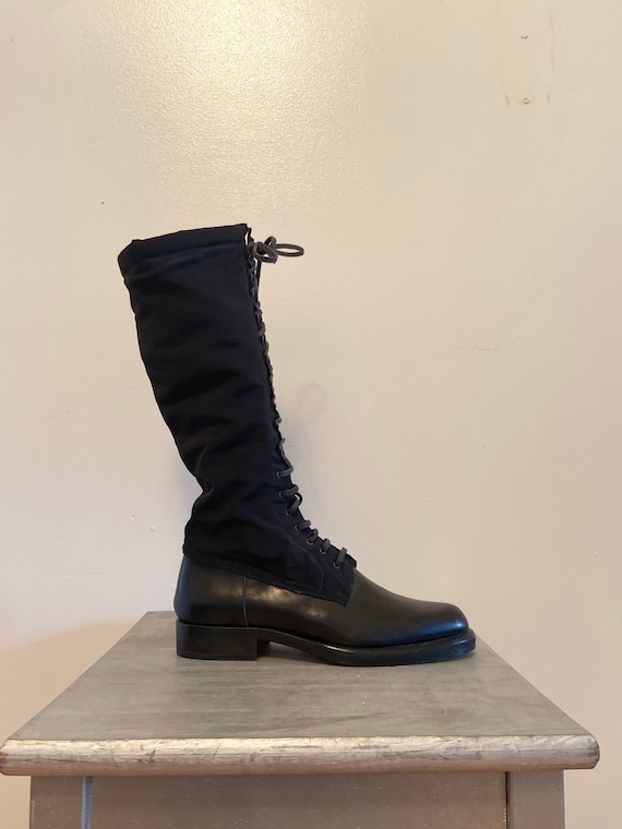 90s leather lace-up sock boot, knee high riding bo