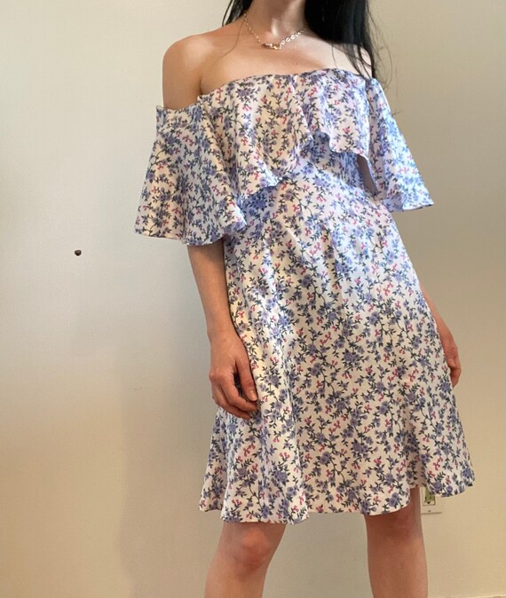 90s Satin Floral Ruffle Top Dress A 