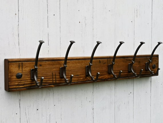 Victorian Wooden Coat Rack Vintage Handmade Cast Iron Hook Coat Hooks 