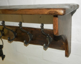 Handgemachte Altholz Massivholz Landhaus Stil Mantel und Hut-Rack mit Regal und 3,4,5,6,7,8,9 oder 10 Gusseisenhaken