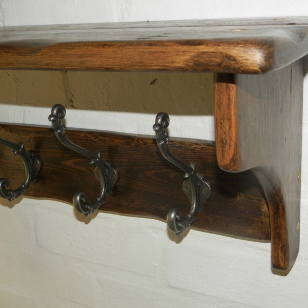 Handgemachte Altholz Massivholz Landhaus Stil Mantel und Hut-Rack mit Regal und 3,4,5,6,7,8,9 oder 10 Gusseisenhaken