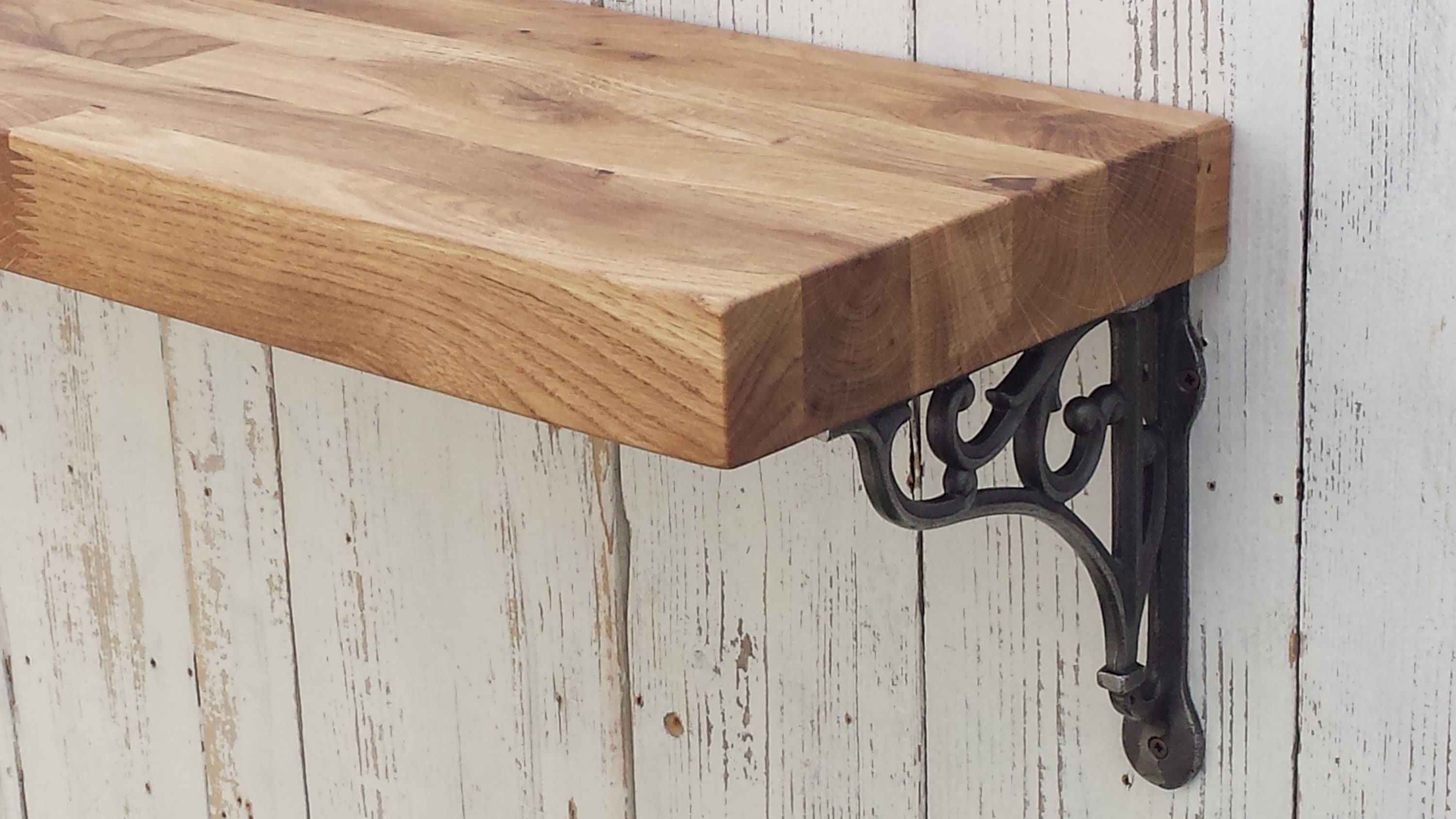 Solid OAK wooden Mantel shelf rustic with shelf support Etsy