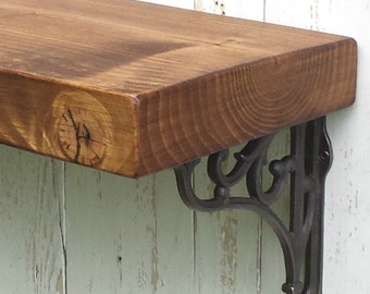 Chunky solid pine wood Rustic floating Mantel shelf 8 x1,75'' wall brackets, 20cm deep