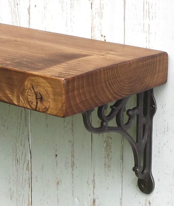 22cm x 5cm Chunky Wood Shelf With Hidden Wall Brackets Rustic Floating Shelves
