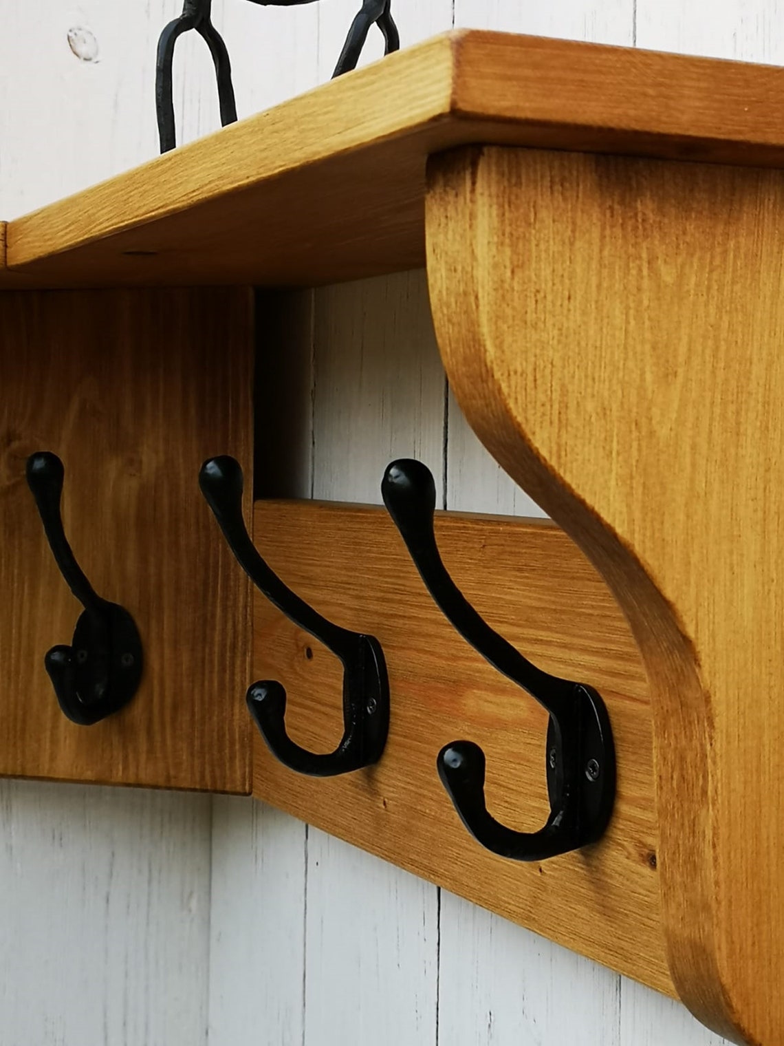 Solid Wood Hat&coat CORNER Rack With Shelf Rustic Look Cast Etsy