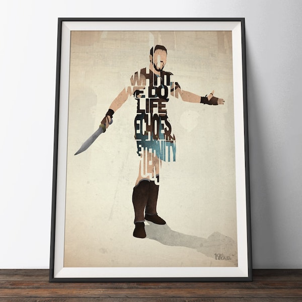 Gladiator Film Poster - Typografie Zitat Film Art Print. Maximus Russell Crowe Wortkunst Geschenk für Sie oder Ihn