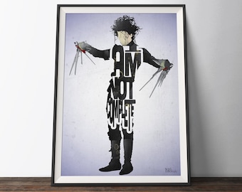 Edward mit den Scherenhänden Filmplakat - 90er Jahre Typografie Zitat Film Art Print. Tim Burton Johnny Depp Wort Kunst Geschenk für Sie oder Ihn