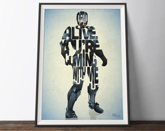 Robocop Movie Poster - 80s Sci-Fi Typography Quote Film Art Print. Robocop Sci-Fi word art gift for Him or Her