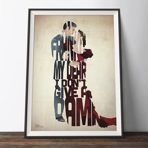 Autant en emporte l&#39;affiche du film Wind - Impression d&#39;art de film de citation de typographie romantique. Rhett Butler Scarlett O&#39;Hara mot art cadeau pour lui ou elle