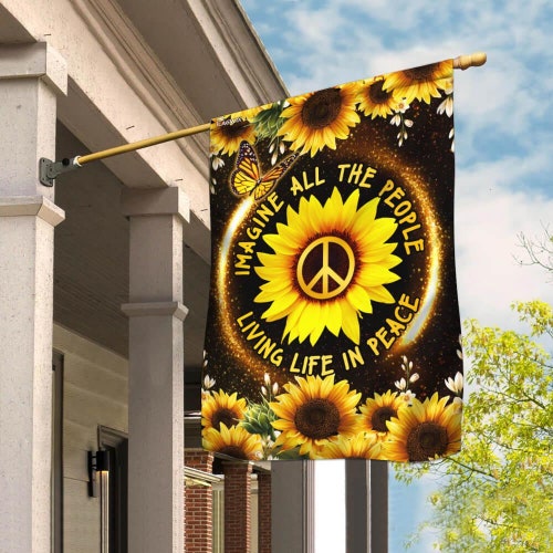 Hippie Sign House/garden Flag Imagine All People Living Life - Etsy