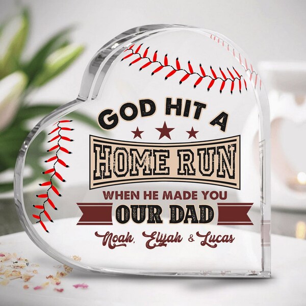 Personalized Baseball Dad Wooden Plaque - Gift Idea For Father's Day/Baseball Lovers - We Hit A Home Run With You main image 0