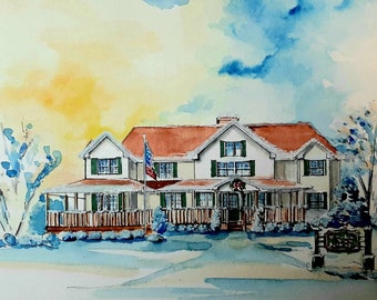 Custom Water Color Painting, House Portrait By Tina He