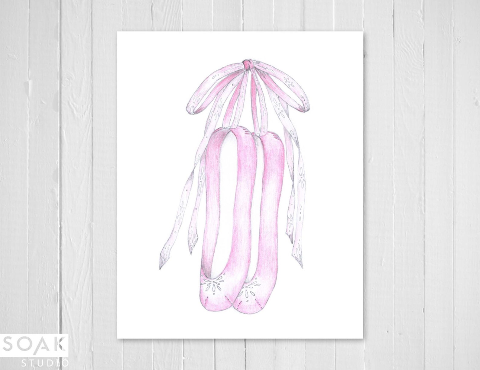 ballet shoes nursery art, drawing print, pink ballet slippers sketch, print from hand drawn illustration, gift for baby girl, gi