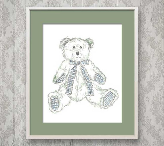 Przedszkola Sztuki Teddy Rysunek Teddy Sketch Dzieci Sztuki Ręcznie Rysowane Ilustracji A4 8x10 Zielony I Niebieski Krata Ołówek Szkic