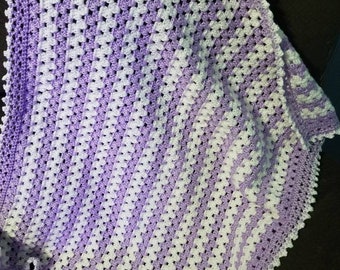 Striped baby blanket, crocheted baby blanket, purple baby blanket