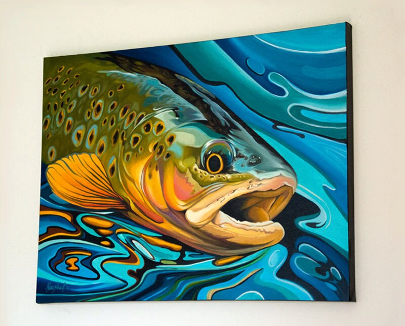 Trout Painting Giclée Print Original Fish Art Canvas Print Etsy UK