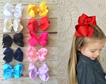 SET of 10 6" Bows, Big grosgrain hair bows clips, Large pack of girls hairbows